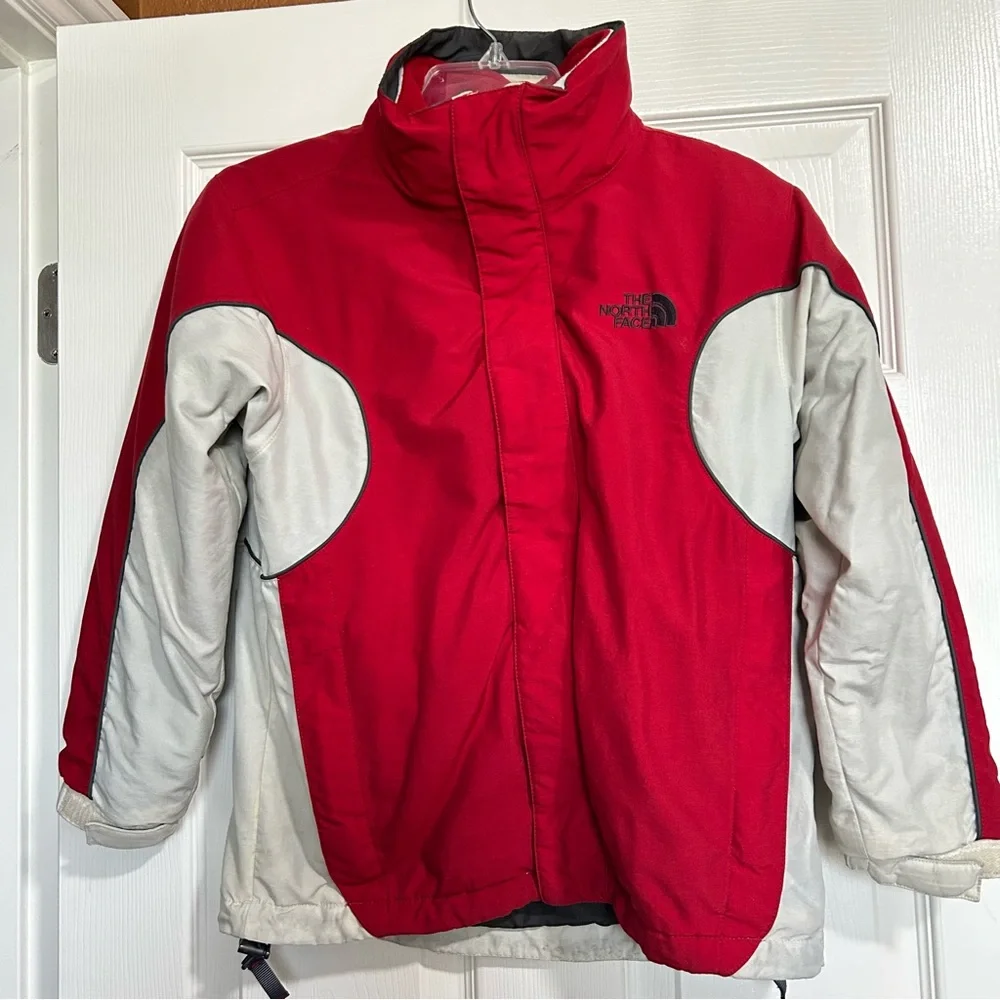 North Face Boys Zip-In Fleece Jacket M‎ Red Gray 2-in-1 System